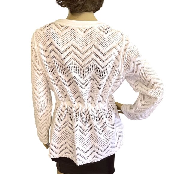 Ruby Rd White Lace Zip Jacket Size Medium Cardigan Ethereal Coastal Timeless - Picture 4 of 12